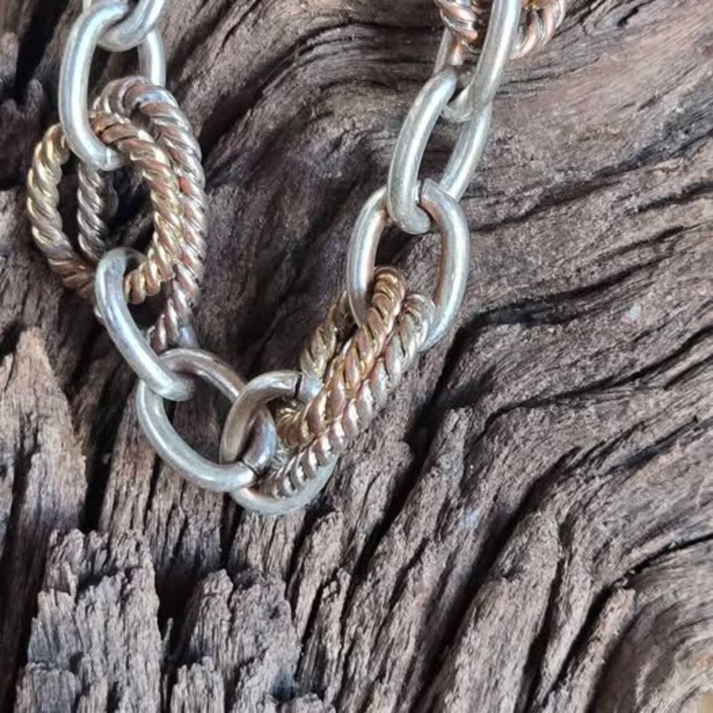 Etienne Aigner Two-Tone Link Bracelet | Silver & Rose Gold Tone Toggle Bracelet